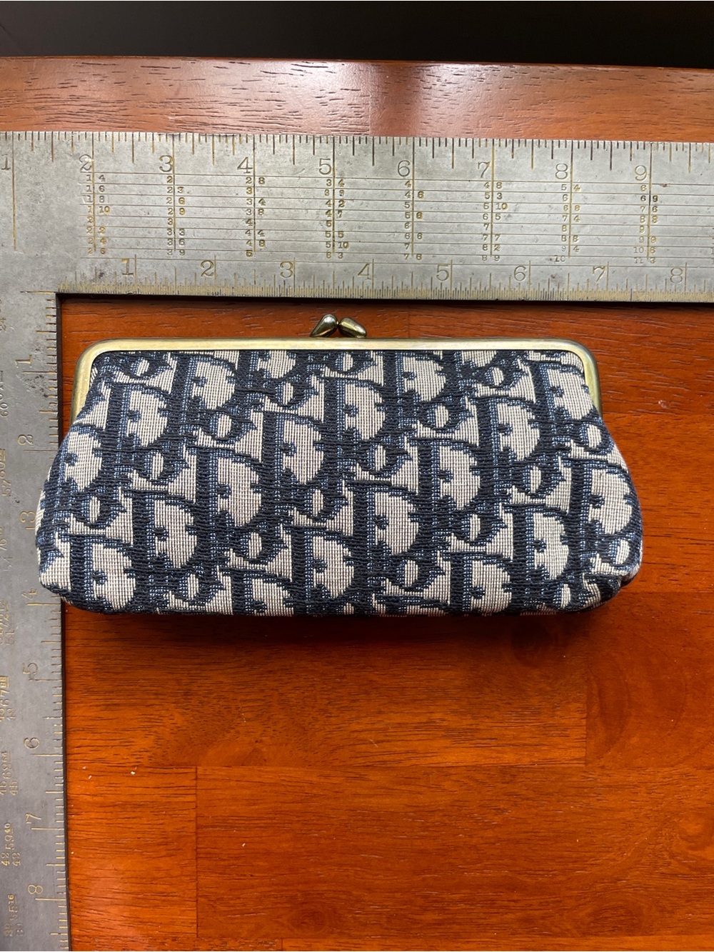 Dior Monogram Canvas Kiss-Lock Cosmetic Case in Navy and Cream - Picture 5 of 12
